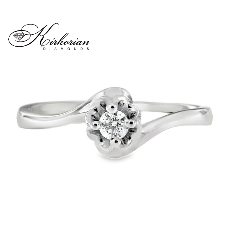 Годежен пръстен от бяло злато 14К с диамант 0.10 ct – класическа шлифовка, код: K363