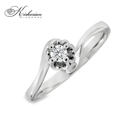 Годежен пръстен от бяло злато 14К с диамант 0.10 ct – класическа шлифовка, код: K363