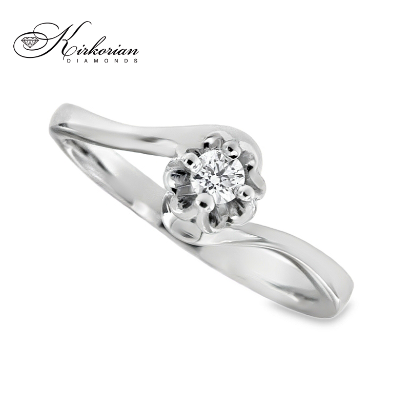 Годежен пръстен от бяло злато 14К с диамант 0.10 ct – класическа шлифовка, код: K363