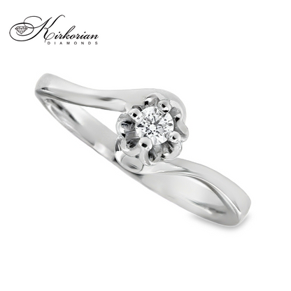 Годежен пръстен от бяло злато 14К с диамант 0.10 ct – класическа шлифовка, код: K363