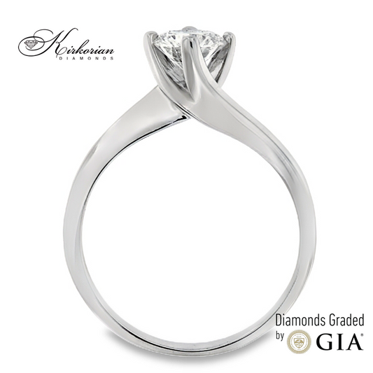 Годежен пръстен с диамант 0.65ct F SI GIA от бяло злато 14k – K387