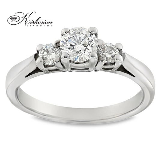 Годежен пръстен от бяло злато 14k с три диаманта 0.60ct KD сертификат K393