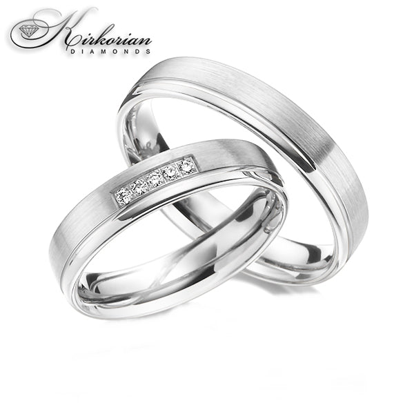 Комплект венчални халки WRD074 от бяло и жълто злато с диаманти 0.075ct