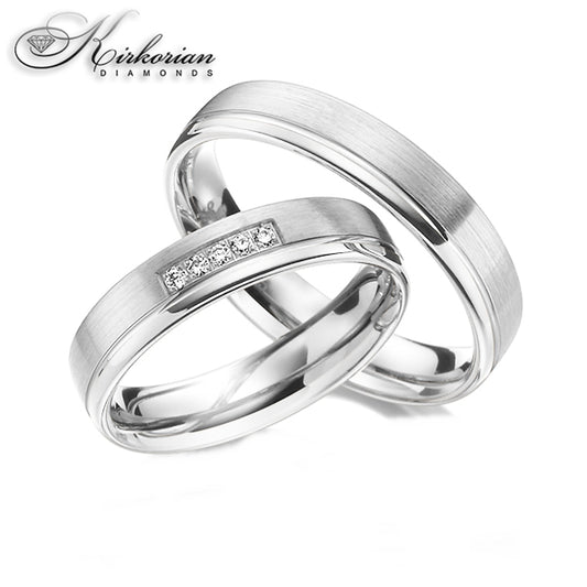 Комплект венчални халки WRD074 от бяло и жълто злато с диаманти 0.075ct