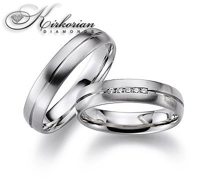 Модерни матирани венчални халки WRD069 от бяло злато с диаманти 0.075ct – 4.5мм