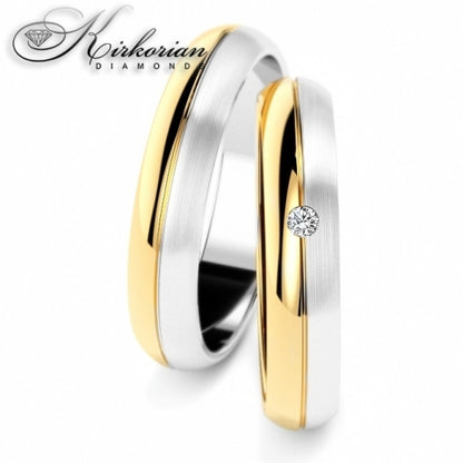 Венчални халки WRD067 от бяло и жълто злато с диамант 0.015ct – 5мм