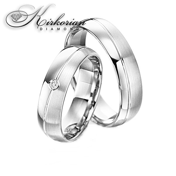 Комплект венчални халки WRD076 от бяло и жълто злато с диамант 0.015ct