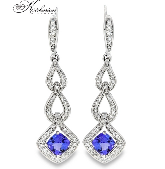 Луксозни висящи обеци от бяло злато 18К с диаманти 1.62 ct и танзанити 3.50 ct K533 – елегантен висок клас дизайн