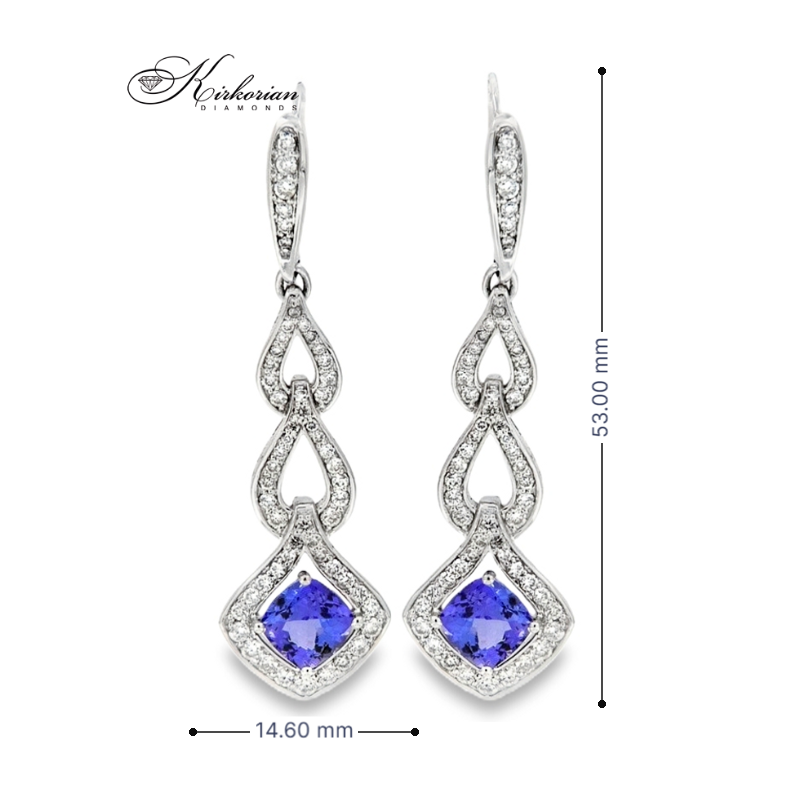 Луксозни висящи обеци от бяло злато 18К с диаманти 1.62 ct и танзанити 3.50 ct K533 – елегантен висок клас дизайн