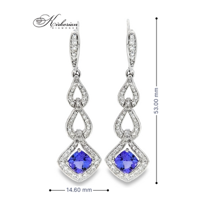 Луксозни висящи обеци от бяло злато 18К с диаманти 1.62 ct и танзанити 3.50 ct K533 – елегантен висок клас дизайн