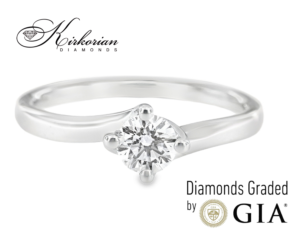 Класически годежен пръстен от бяло или жълто злато 14k с диамант 0.50ct GIA сертификат K543