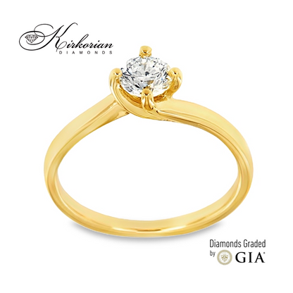 Класически годежен пръстен от бяло или жълто злато 14k с диамант 0.50ct GIA сертификат K543