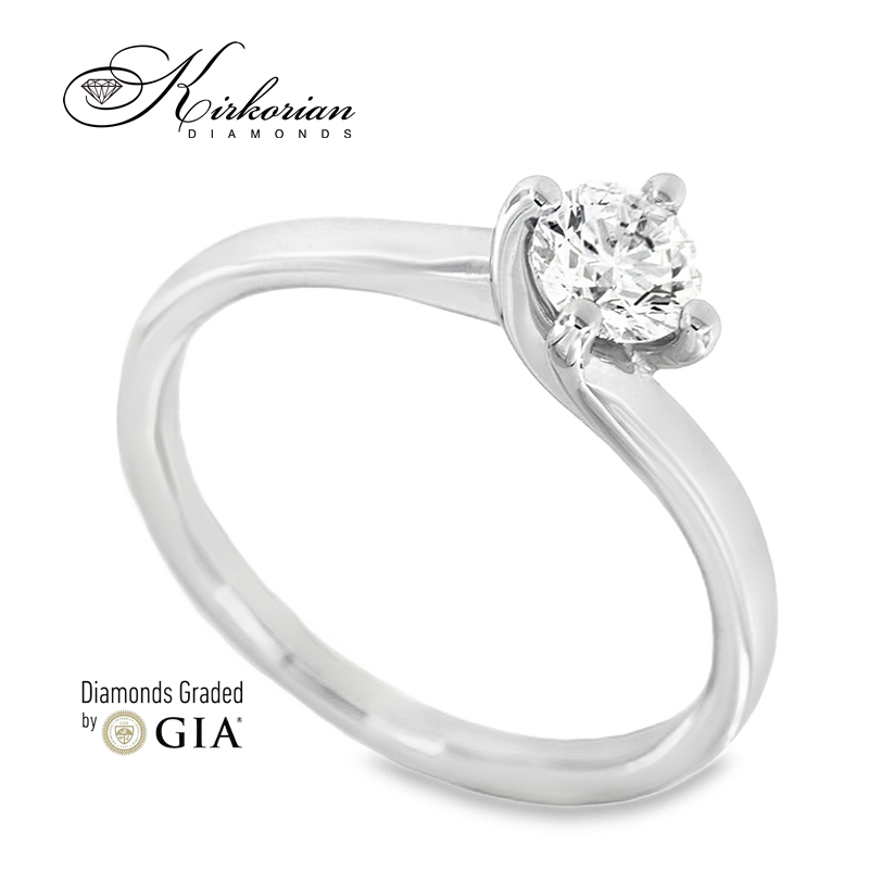 Класически годежен пръстен от бяло или жълто злато 14k с диамант 0.50ct GIA сертификат K543