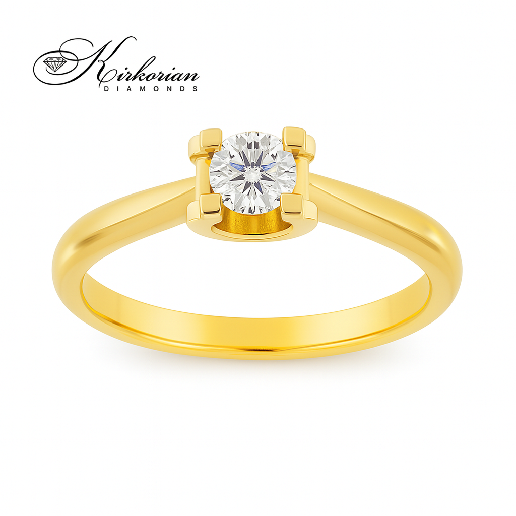 Годежен пръстен от бяло или жълто злато 14К с диамант 0.25 ct – класически модел с брилянтна шлифовка