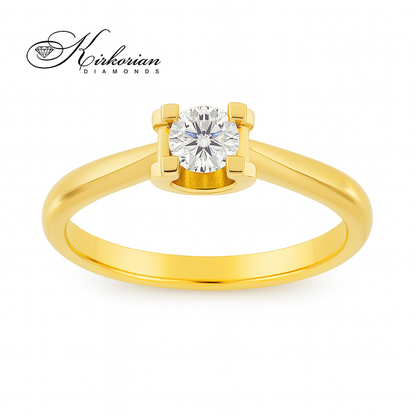 Годежен пръстен от бяло или жълто злато 14К с диамант 0.25 ct – класически модел с брилянтна шлифовка