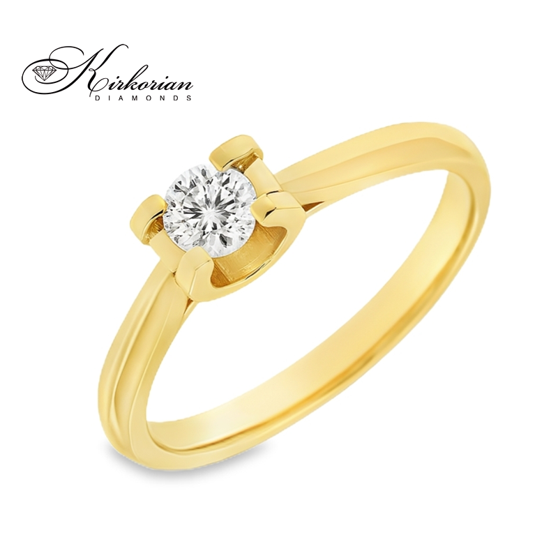 Годежен пръстен от бяло или жълто злато 14К с диамант 0.25 ct – класически модел с брилянтна шлифовка