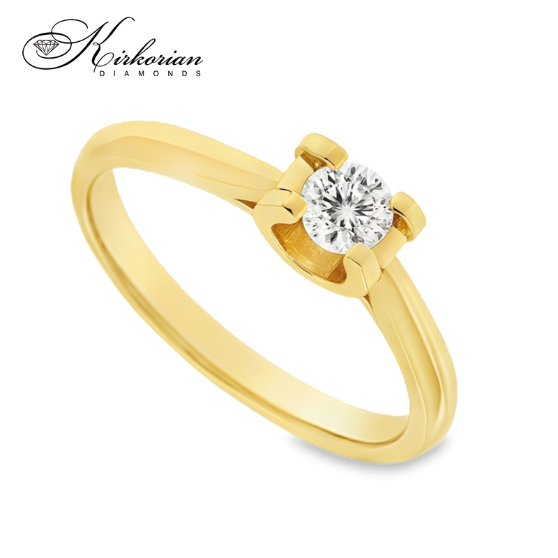 Годежен пръстен от бяло или жълто злато 14К с диамант 0.25 ct – класически модел с брилянтна шлифовка