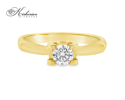 Годежен пръстен от бяло или жълто злато 14К с диамант 0.25 ct – класически модел с брилянтна шлифовка