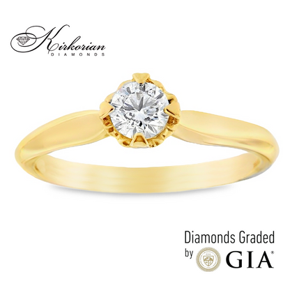 Годежен пръстен от жълто злато 14к с диамант 0.30ct – GIA сертификат – код K582A