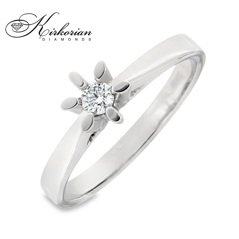 Годежен пръстен от бяло или жълто злато 14К с диамант 0.10 ct – код K583