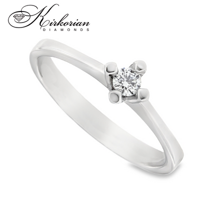 Годежен пръстен от бяло злато 14К с диамант 0.11 ct – класически модел с изчистен дизайн | K585
