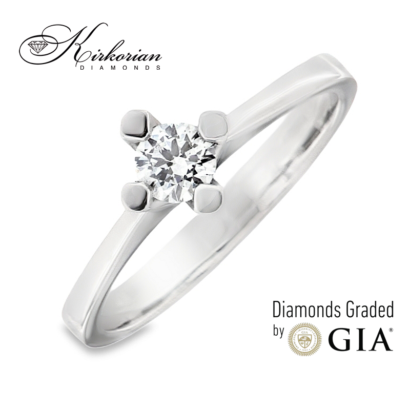 Класически годежен пръстен бяло злато 14к. с диамант 0.30 карата GIA сертификат код:K586