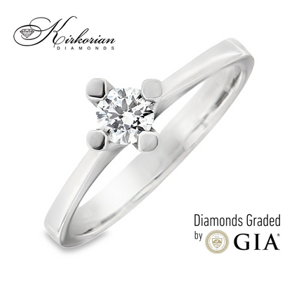 Класически годежен пръстен бяло злато 14к. с диамант 0.30 карата GIA сертификат код:K586