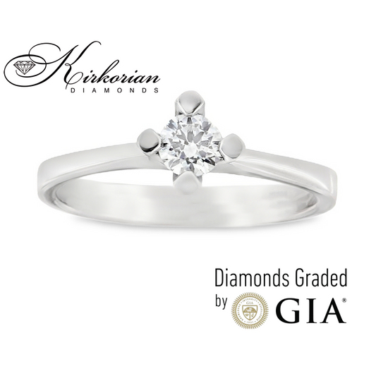 Класически годежен пръстен бяло злато 14к. с диамант 0.30 карата GIA сертификат код:K586