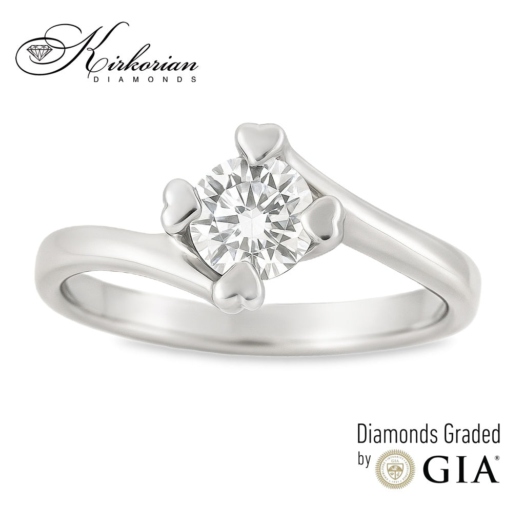 Елегантен годежен пръстен от бяло злато 14k с диамант 0.40ct GIA – модел K593A