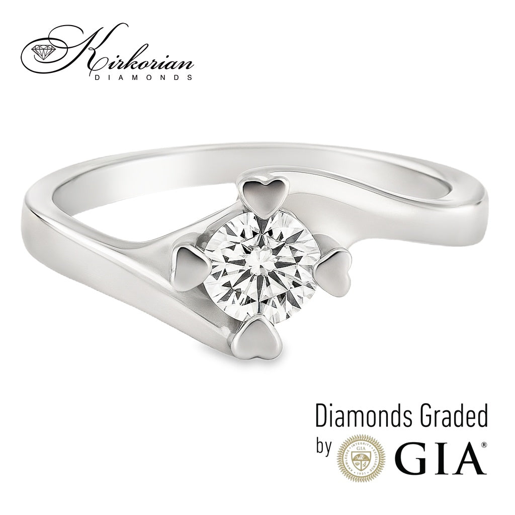 Елегантен годежен пръстен от бяло злато 14k с диамант 0.40ct GIA – модел K593A