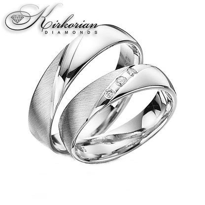 Комплект венчални халки WRD075 от бяло и жълто злато с диаманти 0.045ct