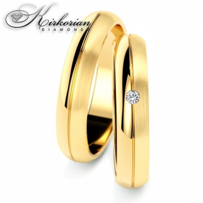 Венчални халки WRD067 от бяло и жълто злато с диамант 0.015ct – 5мм