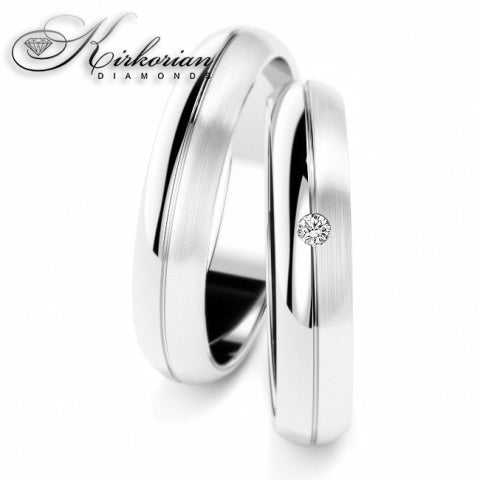 Венчални халки WRD067 от бяло и жълто злато с диамант 0.015ct – 5мм