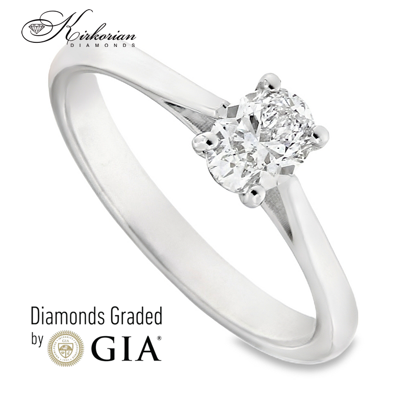 Годежен пръстен от бяло злато 14k с овален диамант 0.50ct GIA сертификат K612