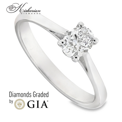 Годежен пръстен от бяло злато 14k с овален диамант 0.50ct GIA сертификат K612