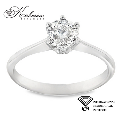 Годежен пръстен с диамант 0.90ct L/VVS2 IGI – 14k бяло злато с класическа коронка