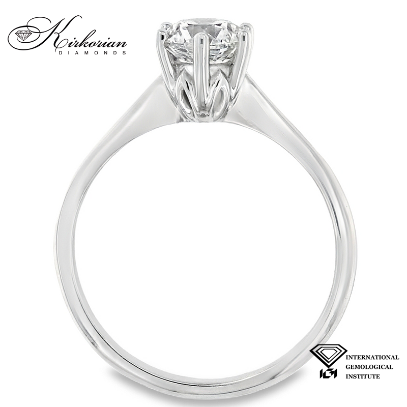 Годежен пръстен с диамант 0.90ct L/VVS2 IGI – 14k бяло злато с класическа коронка