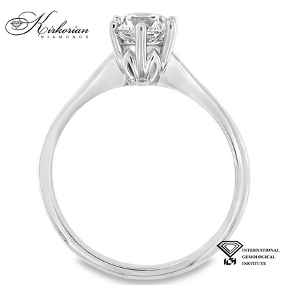 Годежен пръстен с диамант 0.90ct L/VVS2 IGI – 14k бяло злато с класическа коронка