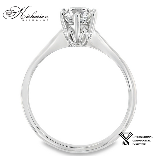 Годежен пръстен с диамант 0.90ct L/VVS2 IGI – 14k бяло злато с класическа коронка