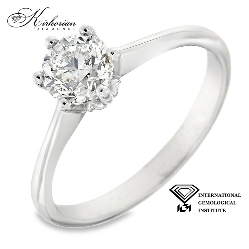 Годежен пръстен с диамант 0.90ct L/VVS2 IGI – 14k бяло злато с класическа коронка