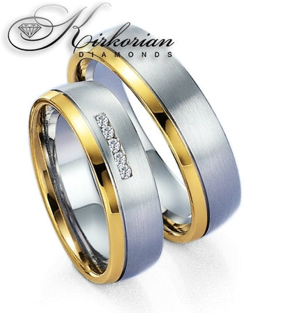 Венчални халки WRD052 от бяло и жълто злато с диаманти 0.105ct – 5.5мм