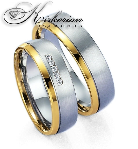 Венчални халки WRD052 от бяло и жълто злато с диаманти 0.105ct – 5.5мм