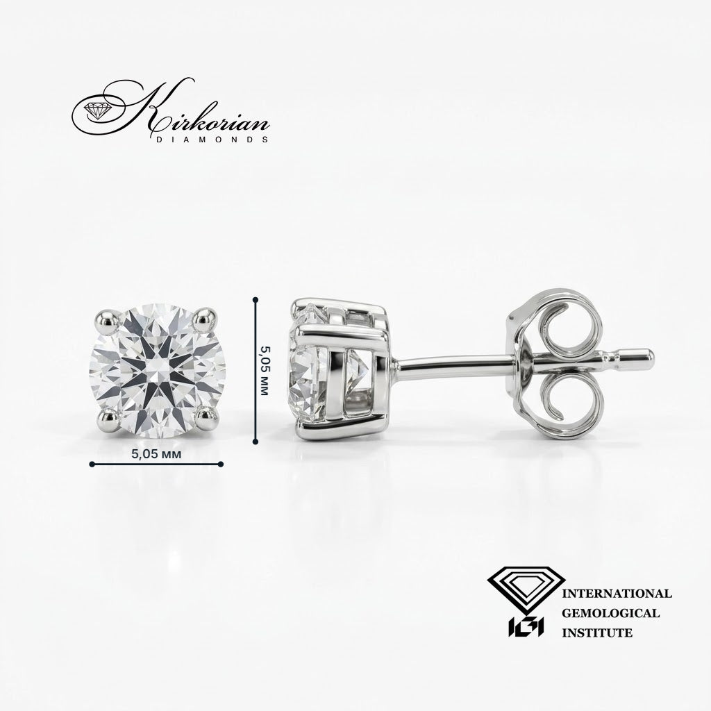 Обеци с кръгли лабораторни диаманти 1.00 ct и диаметър 5,05 мм – модел 811784W-1