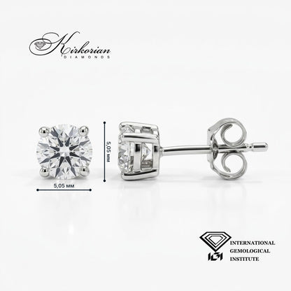 Обеци с кръгли лабораторни диаманти 1.00 ct и диаметър 5,05 мм – модел 811784W-1