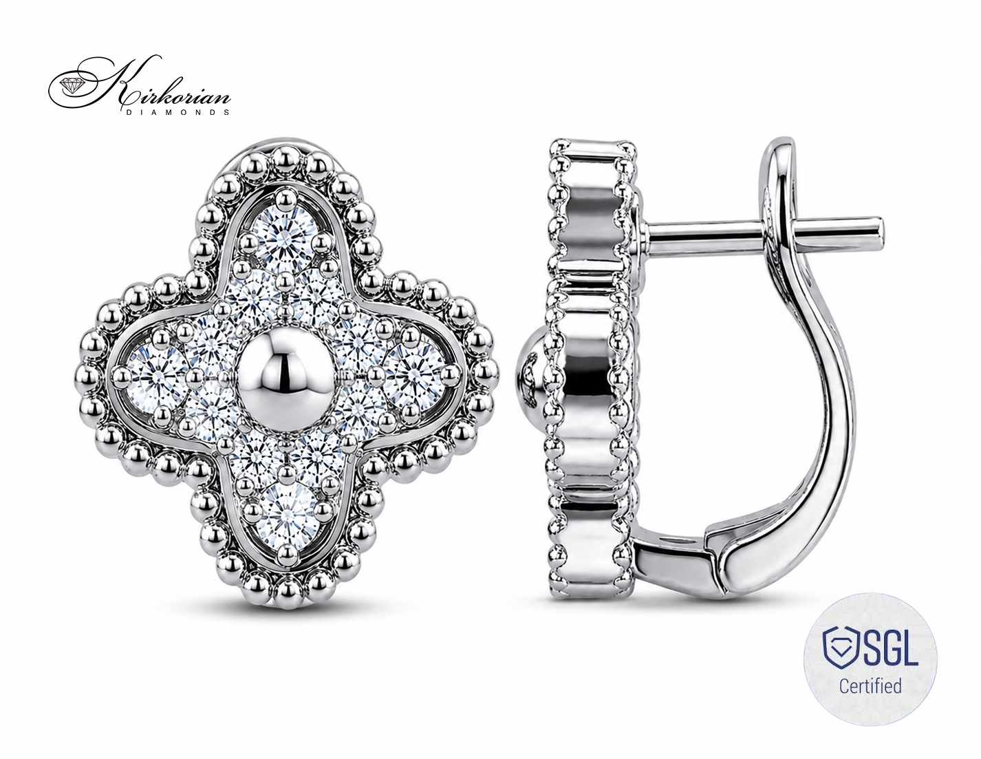 Diamond Clover earrings от бяло злато с естествени диаманти F/G VS BAL12785