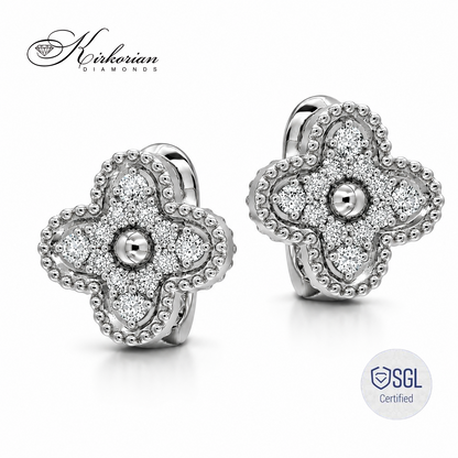 Луксозни обеци детелина от бяло злато 14К с естествени диаманти 0.83 ct BAL12785