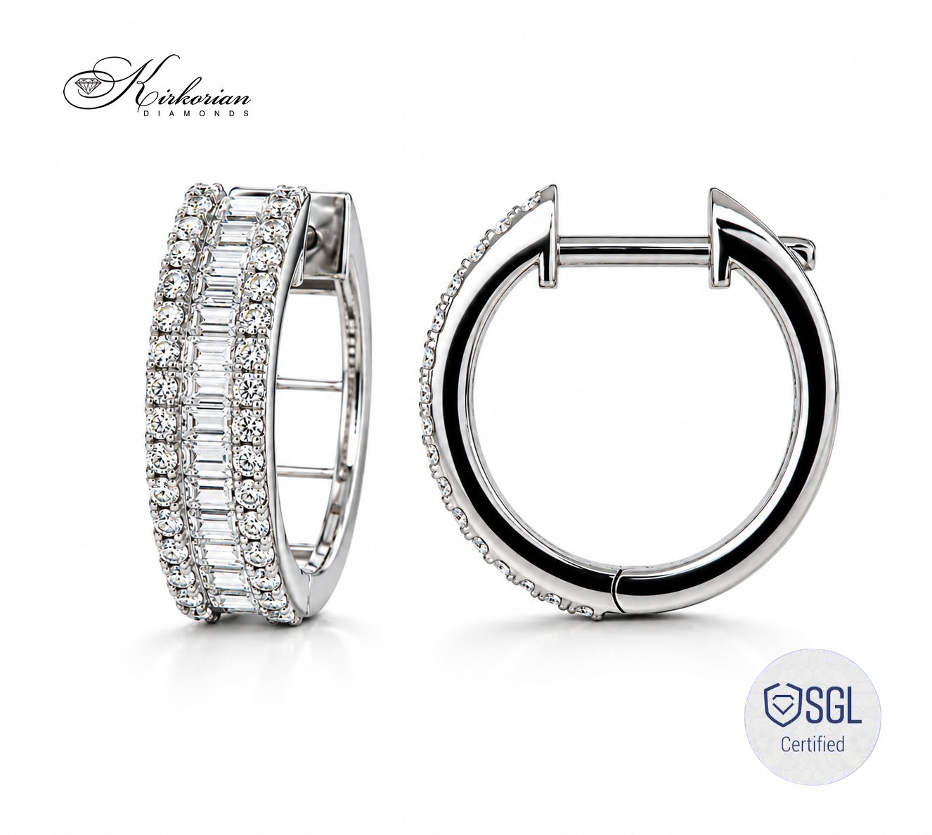 Diamond hoop earrings от бяло злато 14К с багет и брилянтни диаманти 0.54 ct модел BAL6452