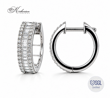 Diamond hoop earrings от бяло злато 14К с багет и брилянтни диаманти 0.54 ct модел BAL6452