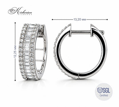 Луксозни обеци халки от бяло злато 14К с естествени диаманти 0.54 ct Round Brilliant и Baguette – Diamond Hoop Earrings BAL6452