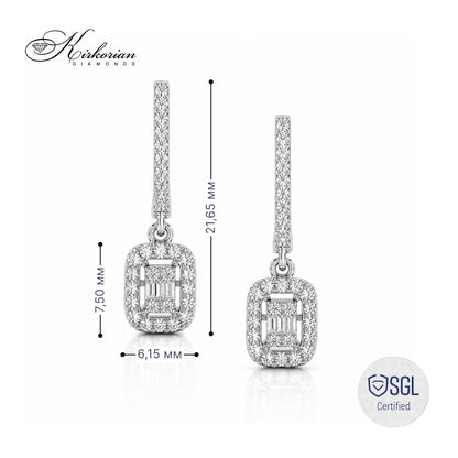 Diamond drop earrings от бяло злато 14К с багет и брилянтни диаманти модел BAL6567
